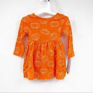 Cat & Jack Fall Pumpkin Long Sleeve Knit Dress ORANGE Toddler Girls Size 18M